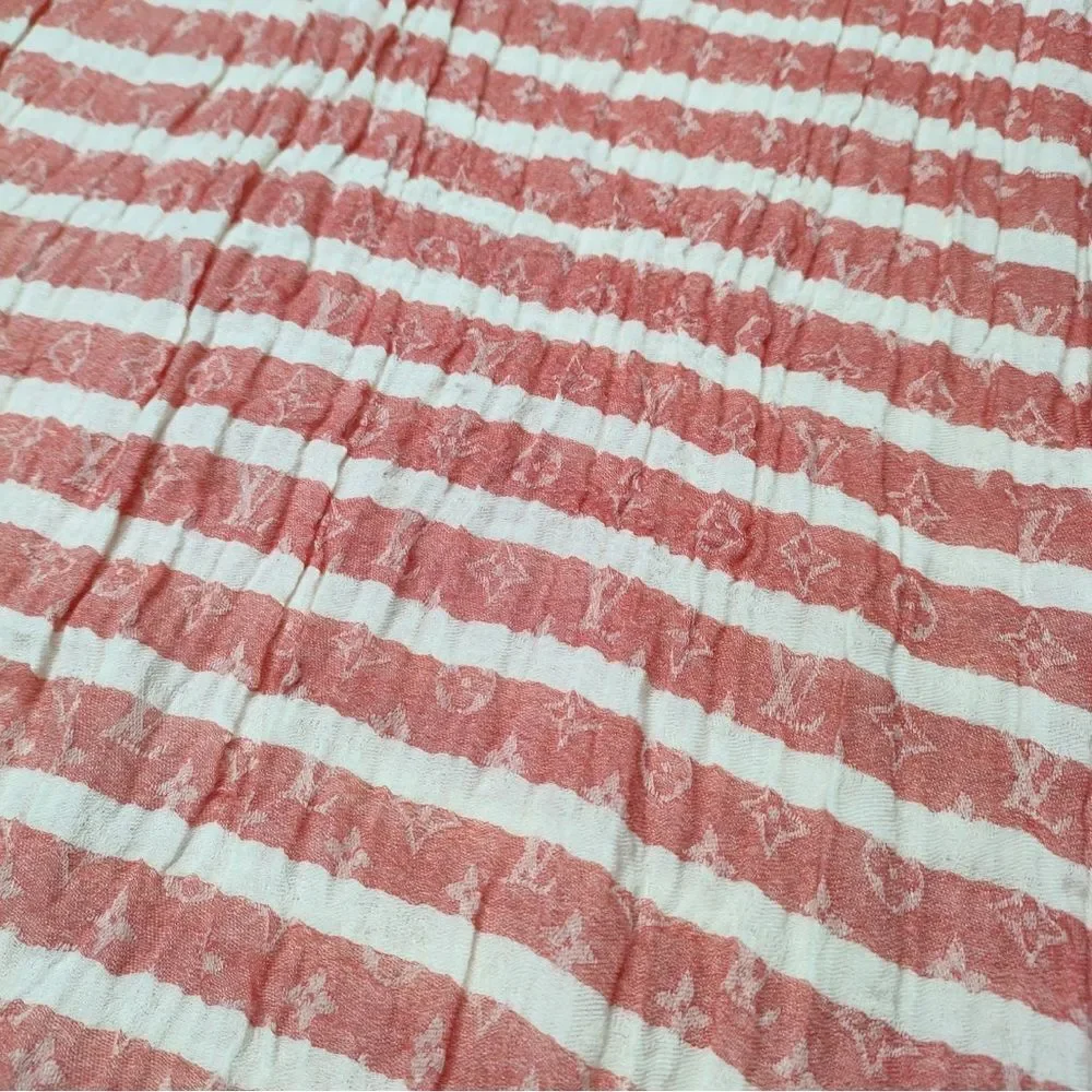Auth Ltd Edition Louis Vuitton Red White Striped LV Monogram Scarf Shawl Wrap